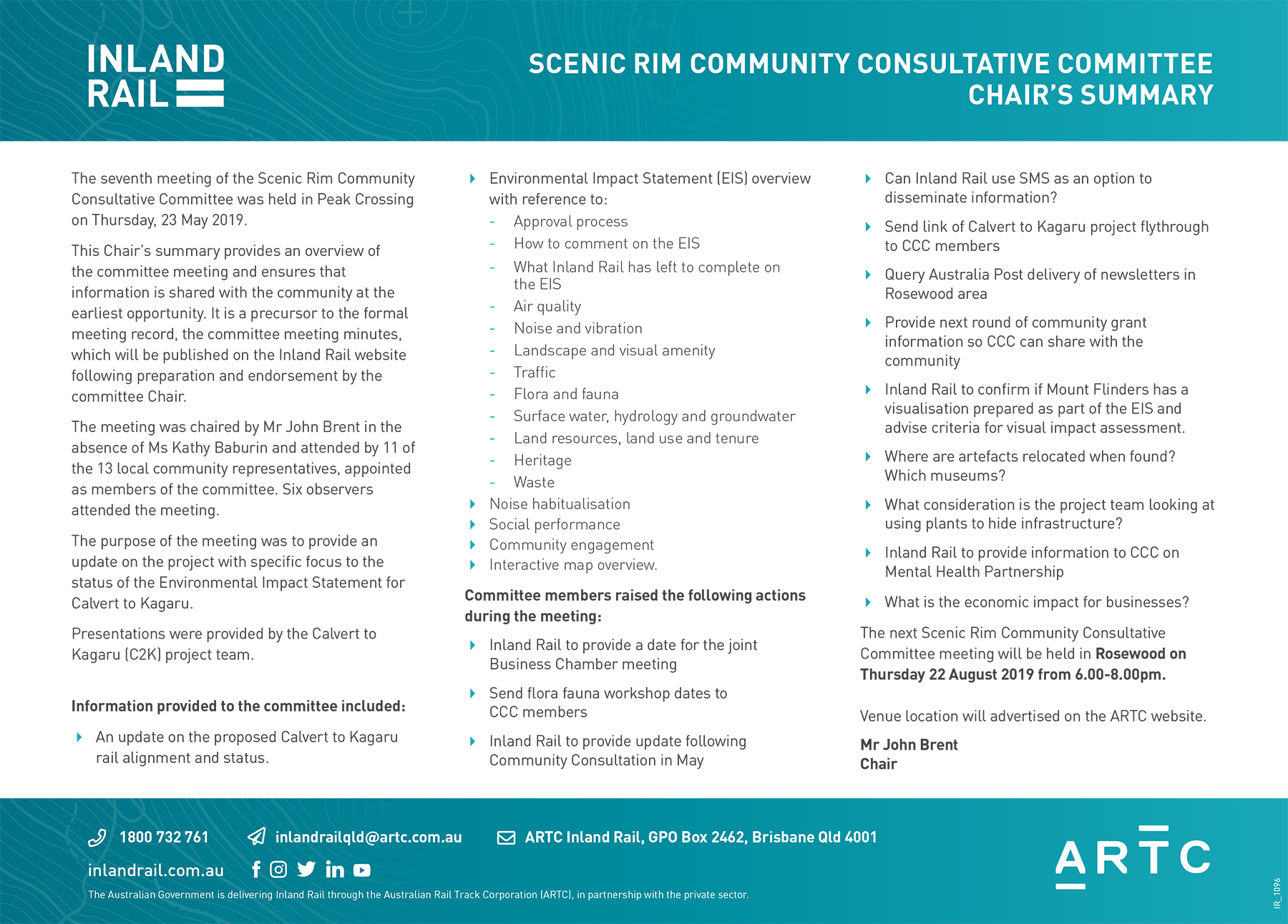 Scenic Rim Community Consultative Committee meeting Chair's summ