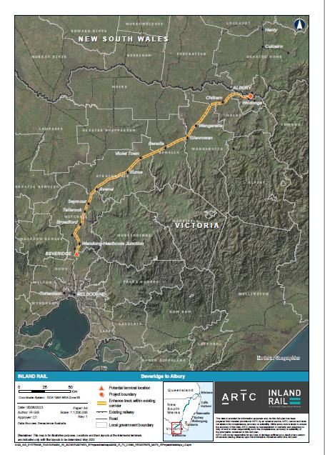 Beveridge to Albury project map, June 2023