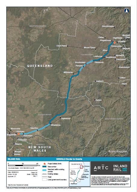 Thumbnail of NSW/QLD Border to Gowrie project map, June 2023