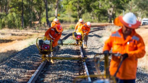 Construction workers undertaking work on the Parkes to Narromine project