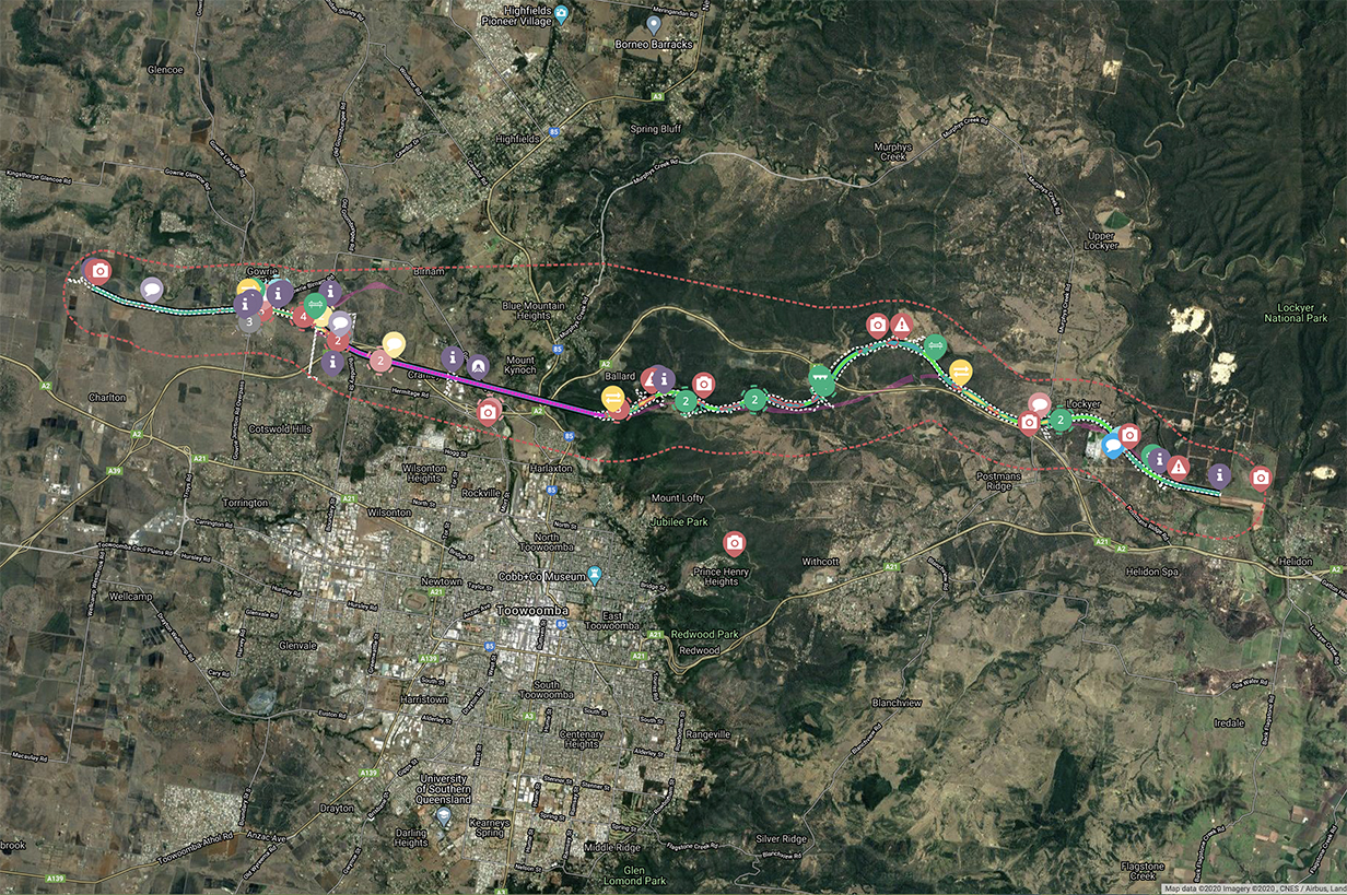 A thumbnail of the Gowrie to Helidon Social Pinpoint Map