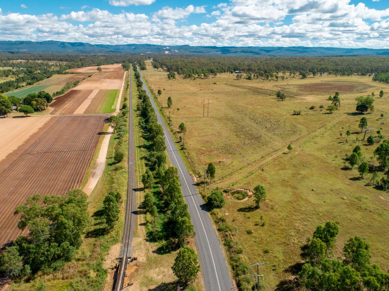 Aerial view of new corridor on a corner Air Force Road and Warrigal Road, Helidon, Queensland.