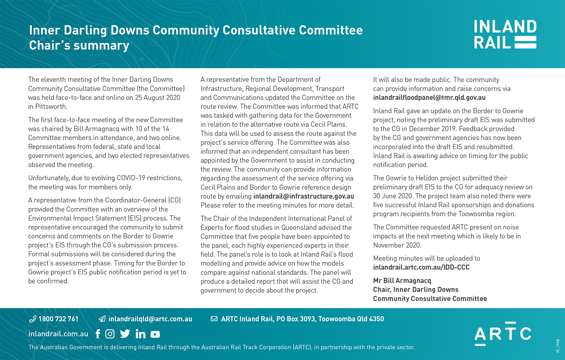 Inner Darling Downs Community Consultative Commtitee Chair's sum
