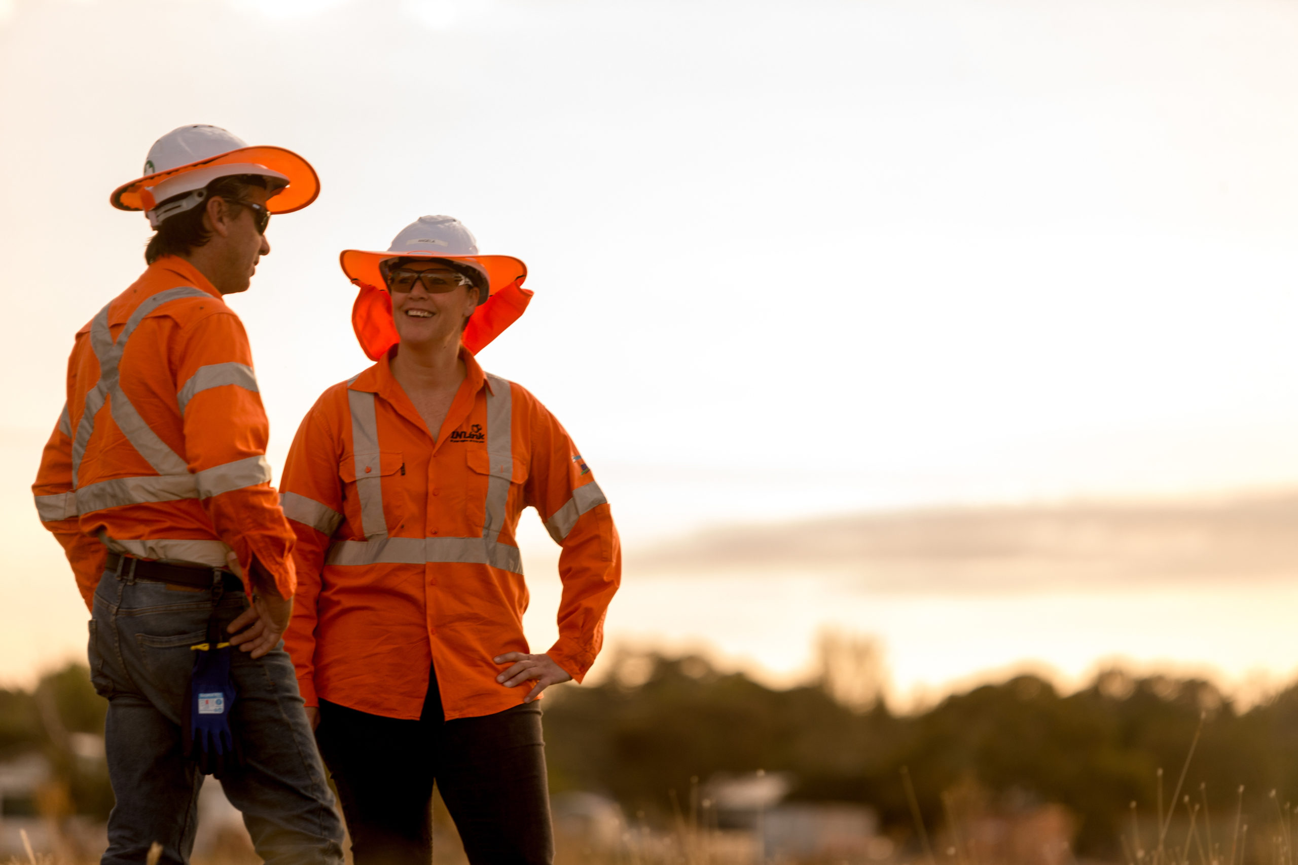 Workers are seen at the construction site of the Inland Rail between Parkes and Narromine, New South Wales.