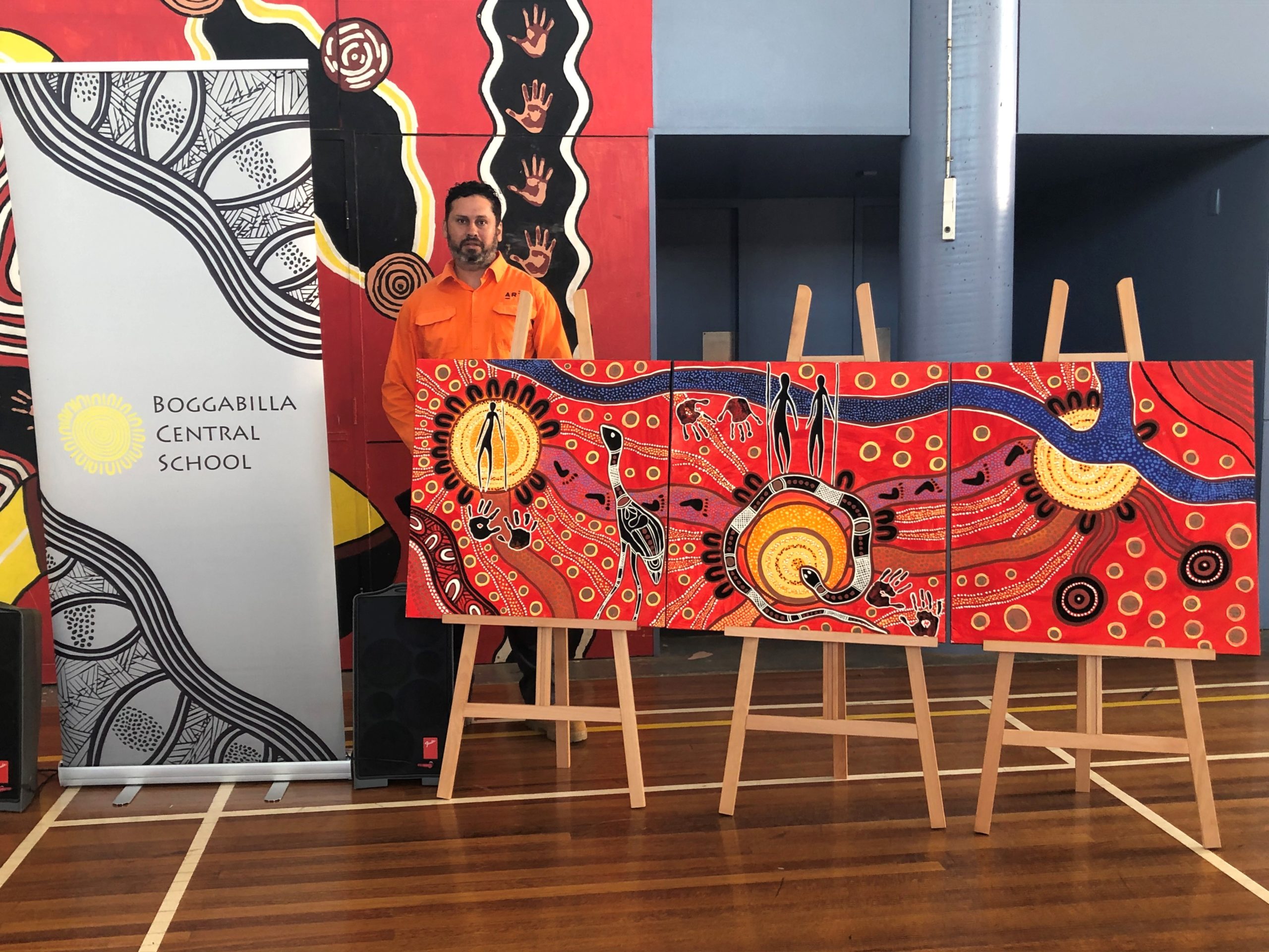 Inland Rail Indigenous Participation Advisor, Ashley Williams at Boggabilla Central School to unveil ‘Connection to Country’ artwork