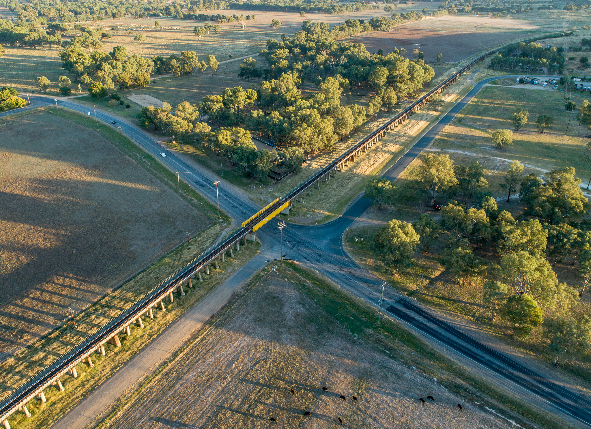 Aerial view of the Railway bridge over Oura Road, New South Wales.
