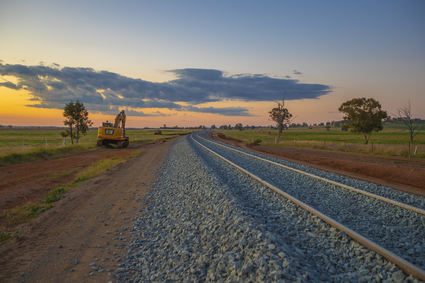 A view of the railroad track near Back Trundle Road, Parkes, New South Wales.