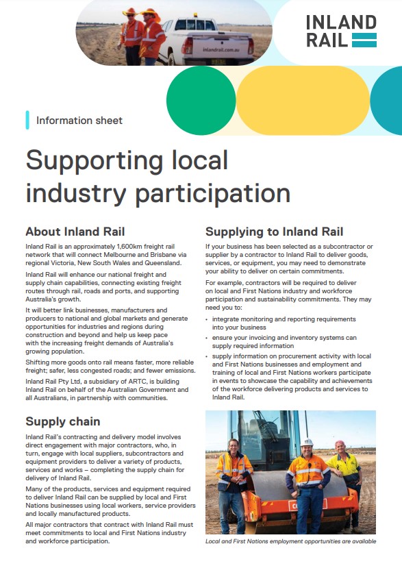 Inland Rail Supporting Local Industry Participation brochure Thumbnail