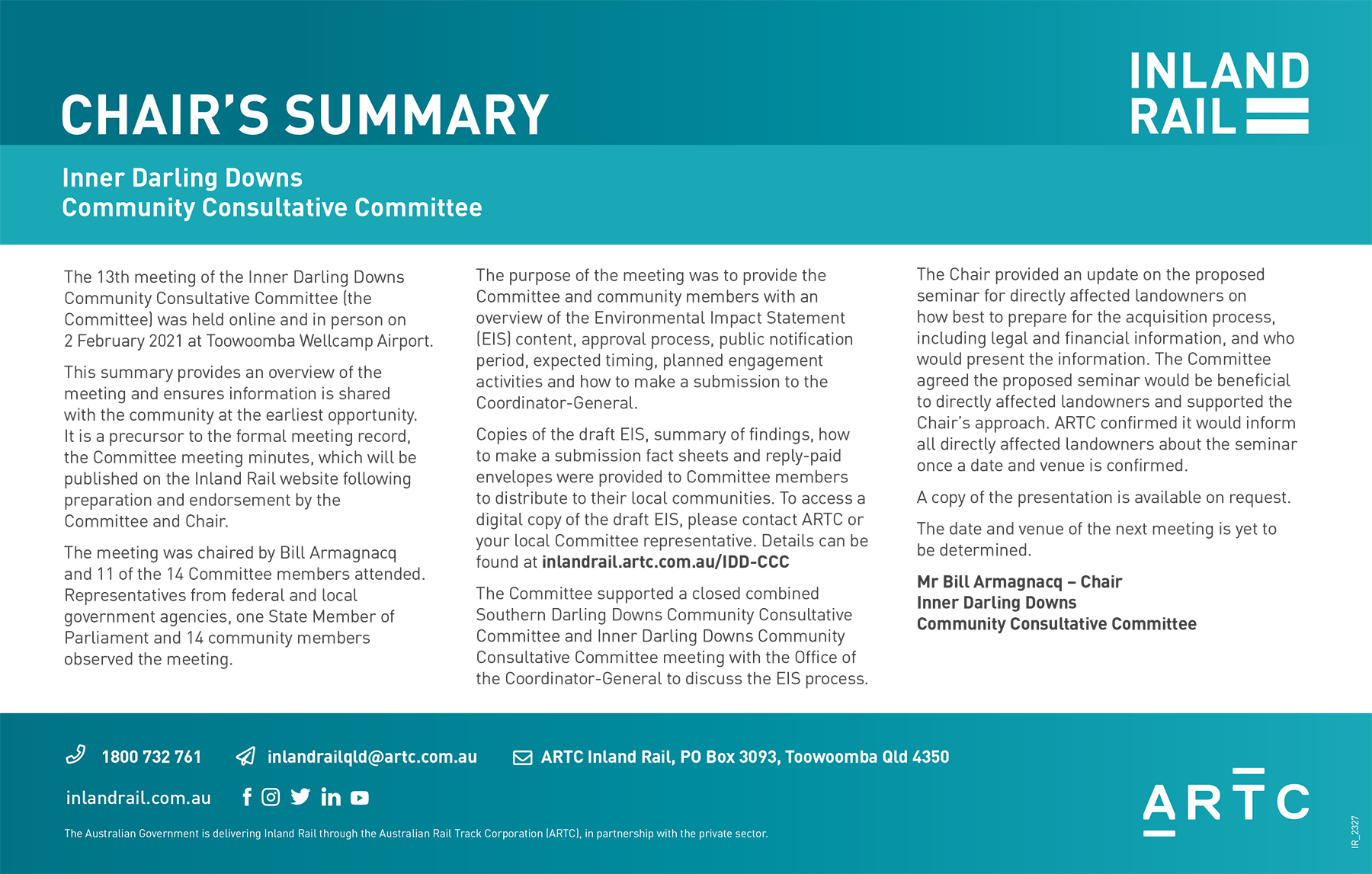 Chair Summary Inner Darling Downs - Community Consultative Commi