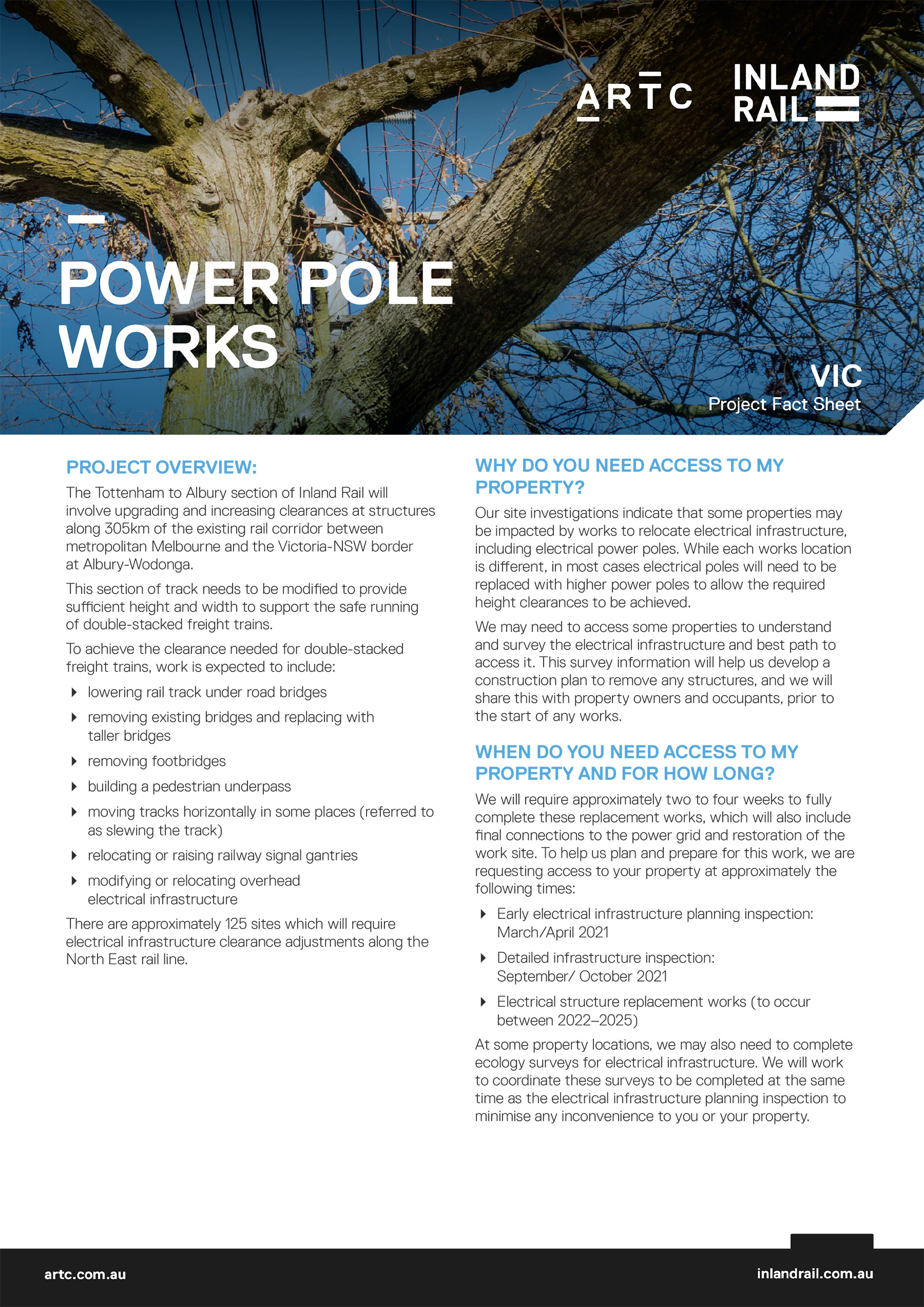 ARTC Inland Rail power pole works project fact sheet