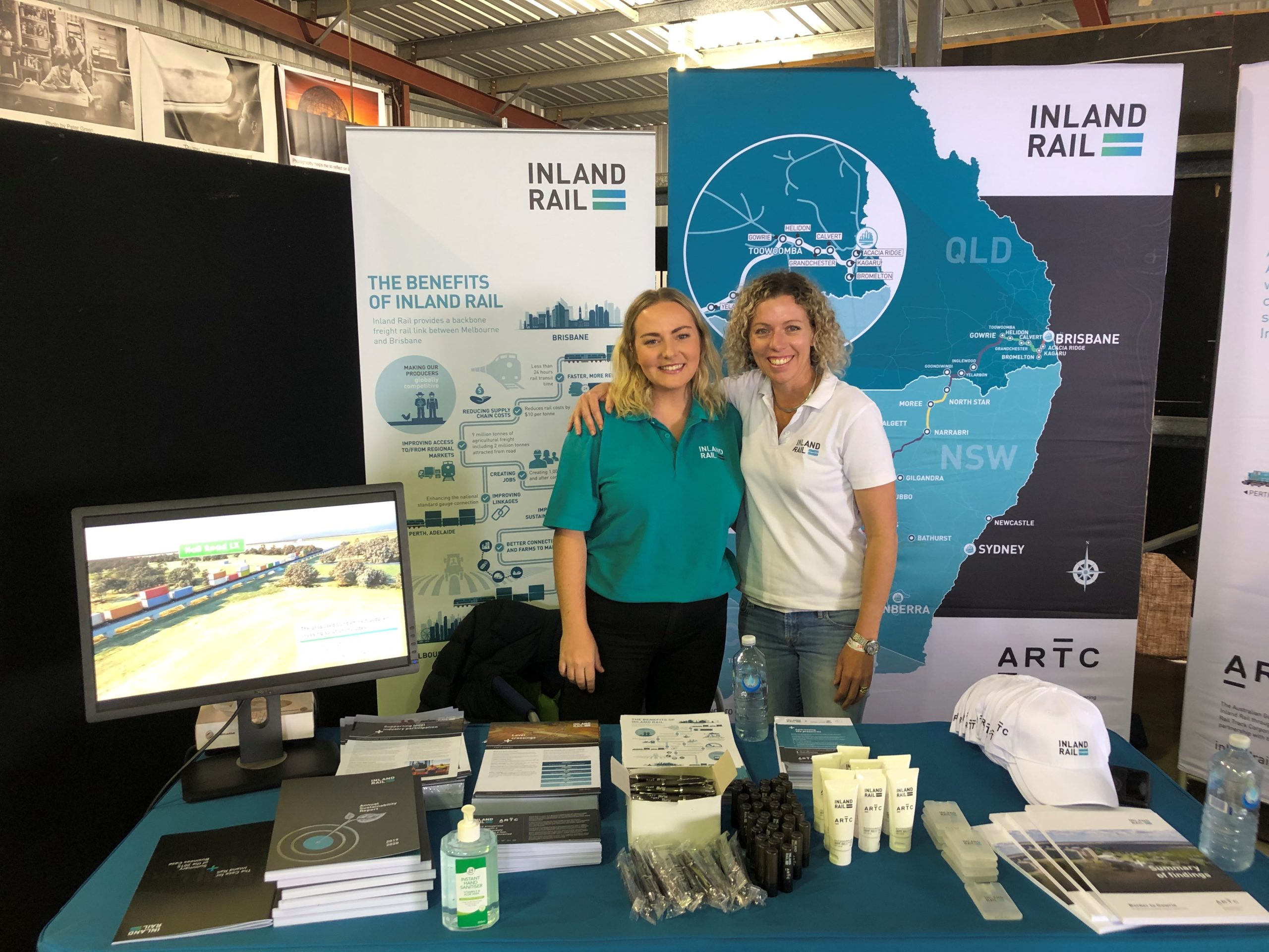 Inland Rail engagement staff with maps and collateral at Goondiwindi Show information stand
