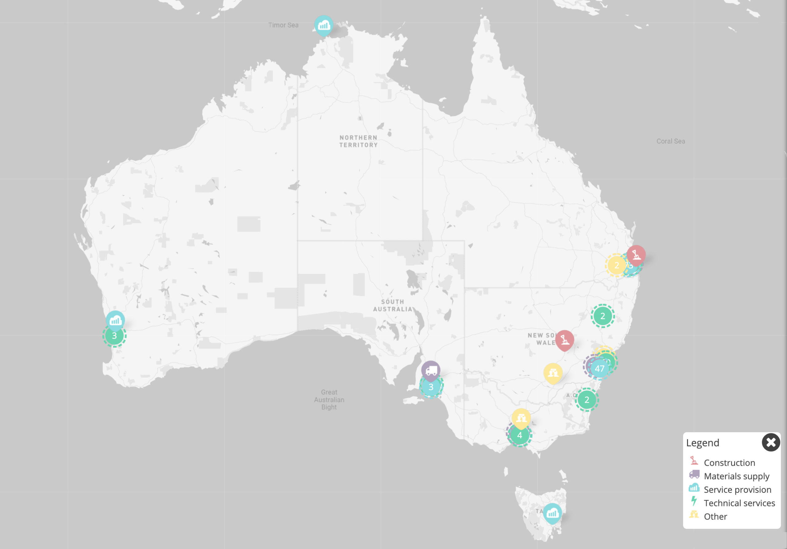 Screen capture of the Inland Rail Awarded Contracts interactive map