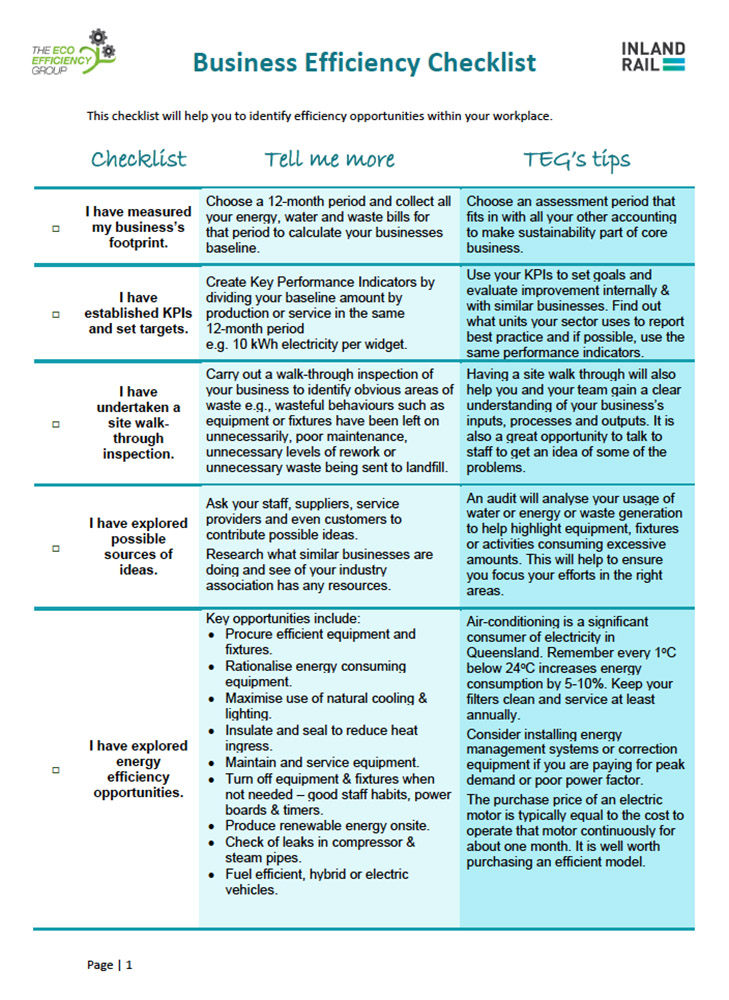 Thumbnail image of resource efficiency checklist document