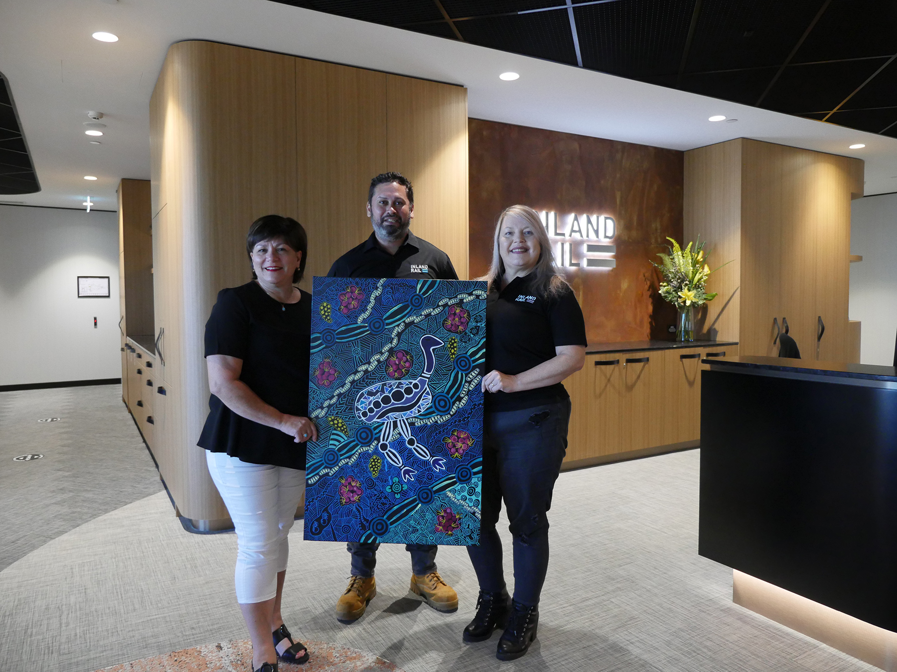 Jagera artwork titled My Country, My Totem by artist Ngarijan Rosser presented to ARTC employees