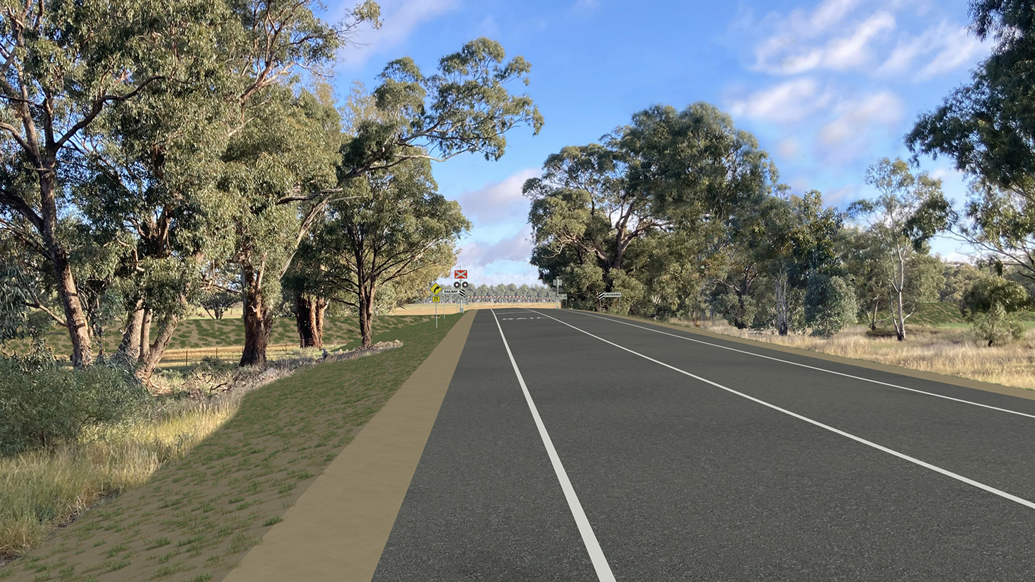 Visualisation showing design at Ironbong Road, for the Illabo to Stockinbingal project, NSW