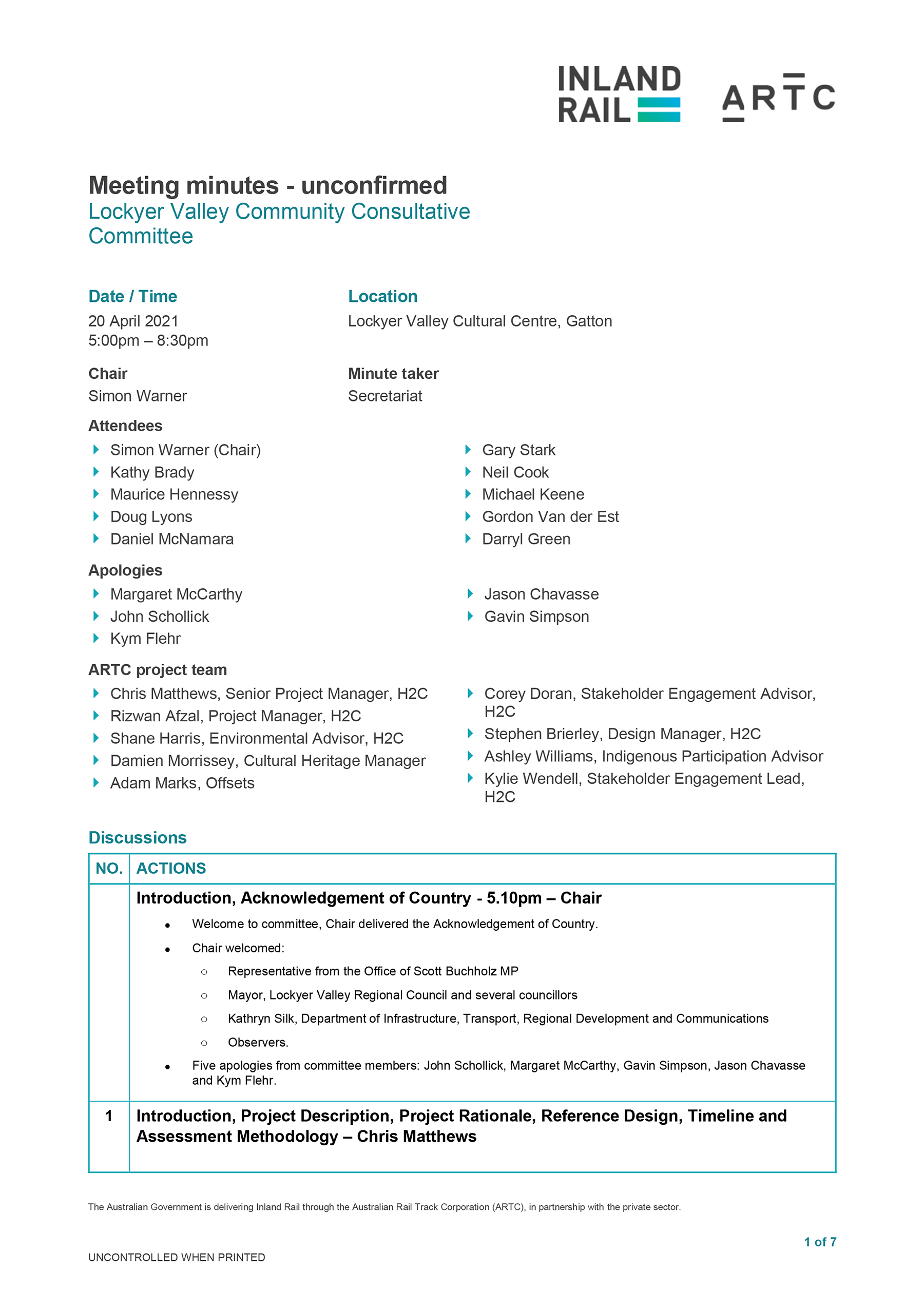 Lockyer Valley CCC Meeting Minutes 20 April 2021