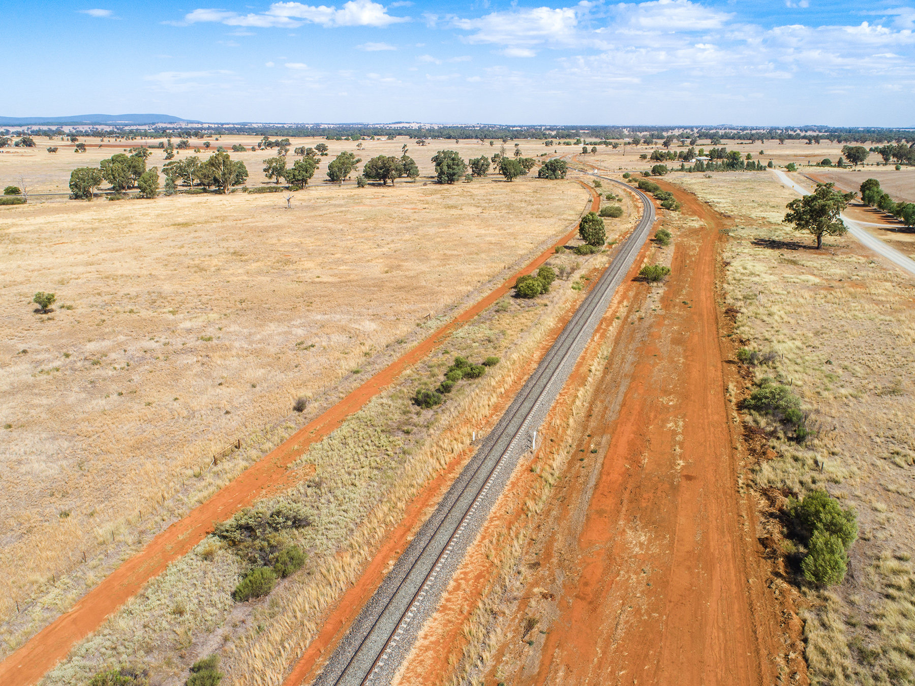 Aerial view of existing Stockinbingal-Parkes line, south of Parkes, New South Wales.