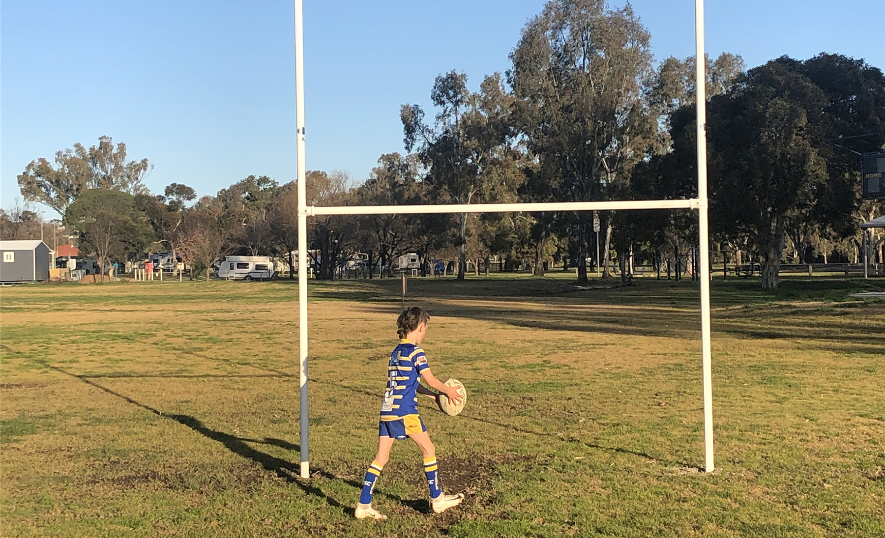 Kicking for goal at Junee Junior Rugby League