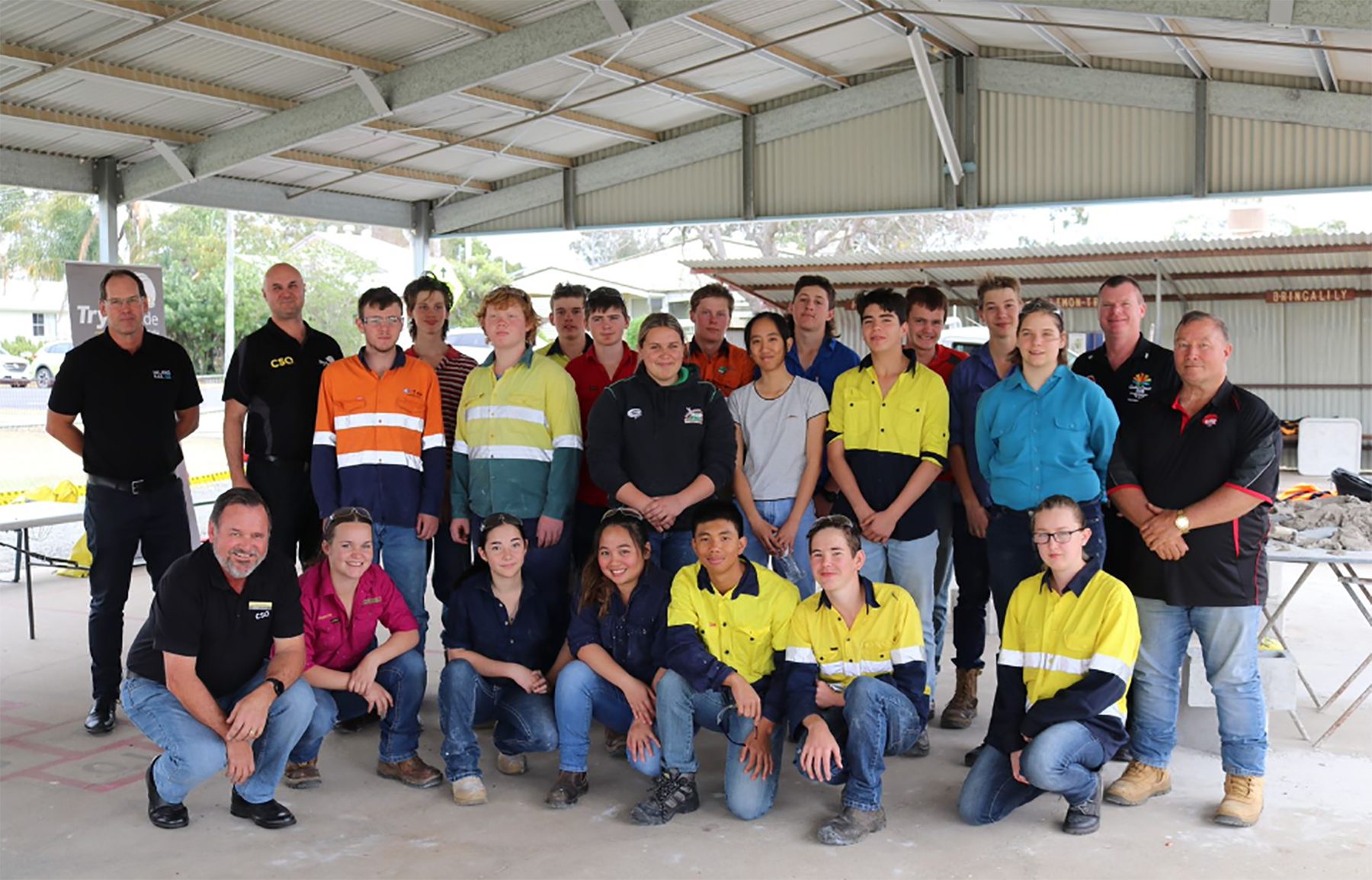 Millmerran students pictured with CSQ trainers and Inland Rail’s Mark Dade.