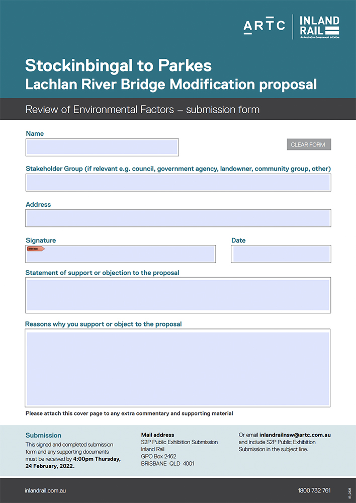 Thumbnail of the Stockinbingal to Parkes Lachlan River Bridge REF submission form