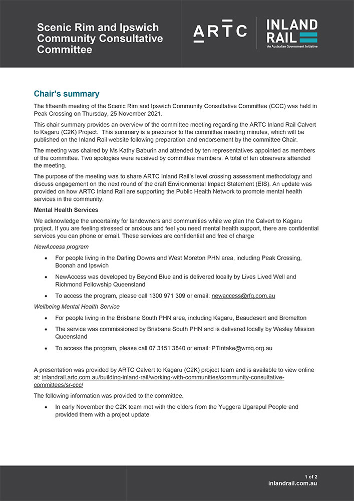 Thumbnail of Scenic Rim and Ipswich CCC Chair's Summary 25 November 2021 document