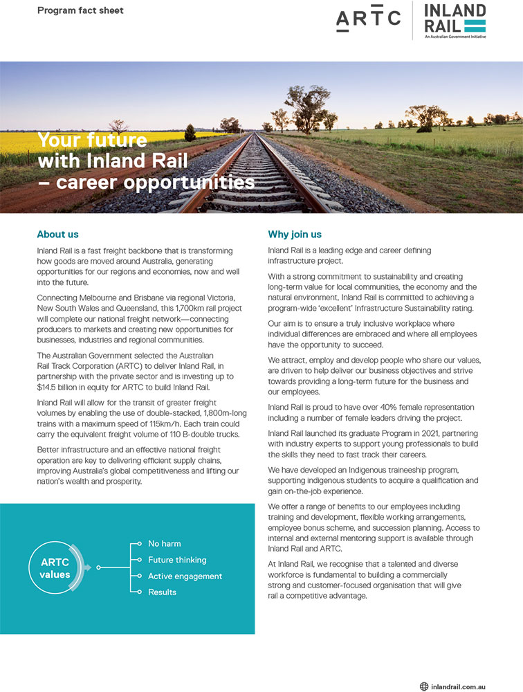 Thumbnail image of Your future with Inland Rail - career opportunities fact sheet
