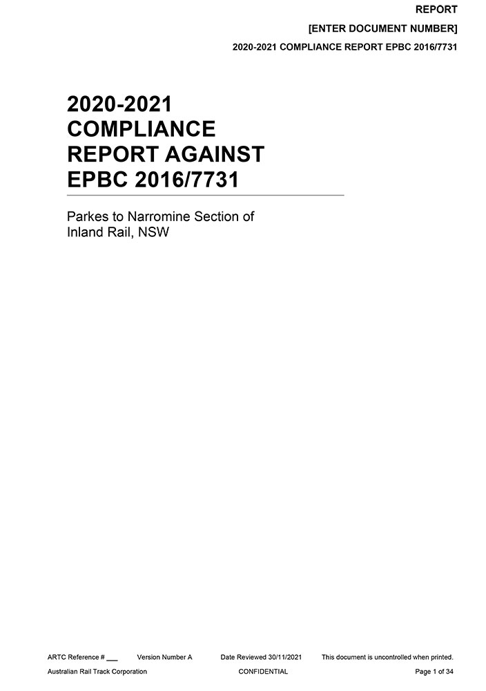 Thumbnail image of 2020-2021 Compliance Report against EPBC 20167731 - Parkes to Narromine