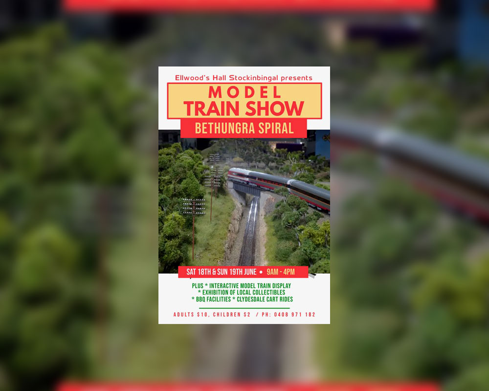 Image of the Epping Model Railway Club poster promoting the Model Train Show held in Stockinbingal on June 18-19