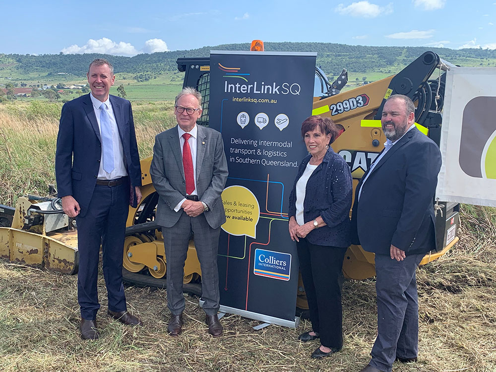 Image of Member for Groom Garth Hamilton, InterLink SQ Chaiman John Dornbusch, Toowoomba Regional Councillor Carol Taylor, Newlands Director and Business Development Manager Barry O’Sullivan during the Interlink announcement