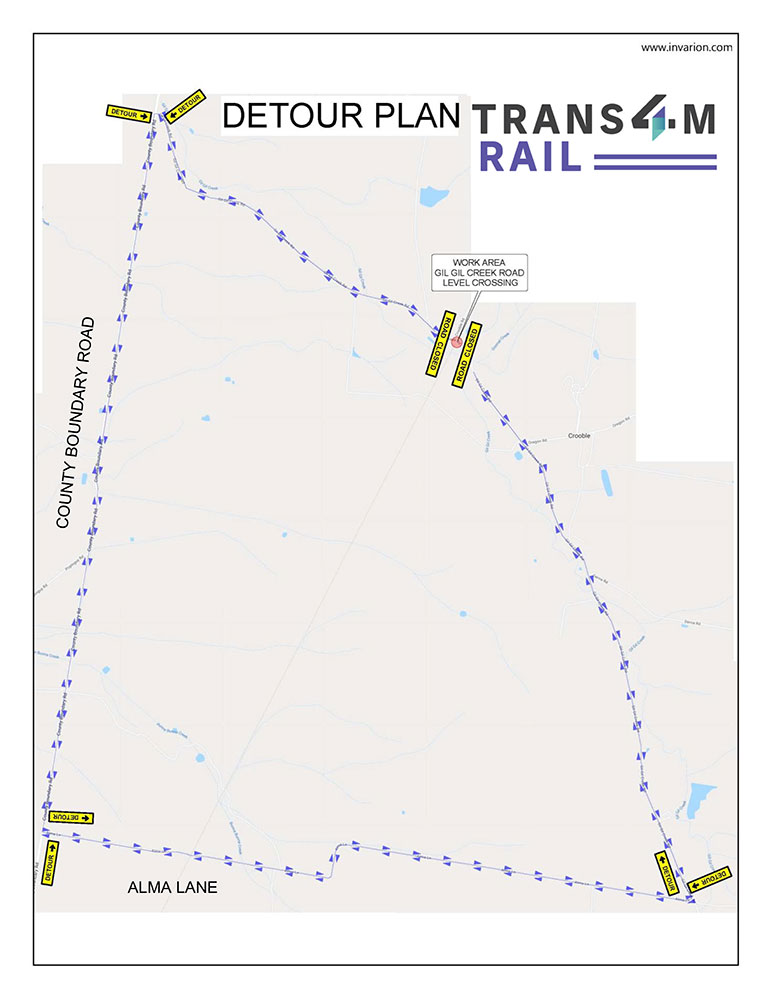 Detour map of Gil Gil Creek Road, Crooble construction works