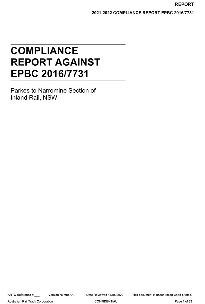 Thumbnail image of Parkes to Narromine Compliance Report against EPBC 2016-7731 2021-22