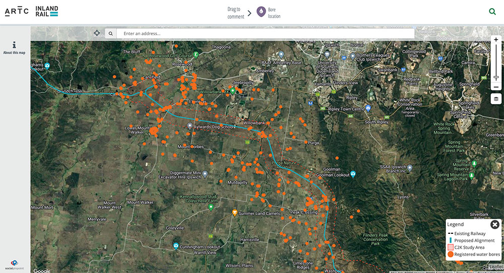 Screen shot image of the C2K groundwater bore interactive map