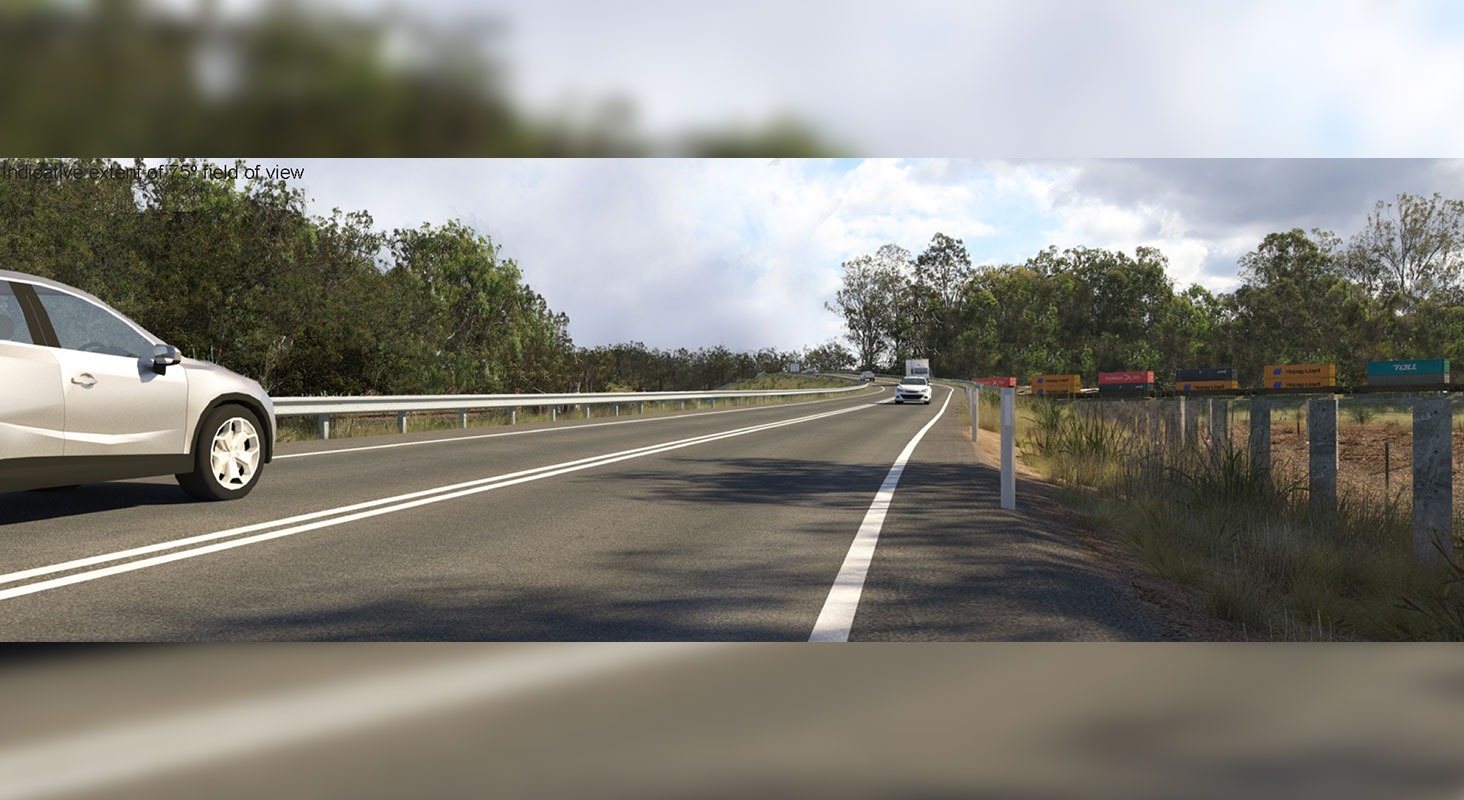 Visualisation of the proposed road over rail grade separation at Airforce Road, Helidon.