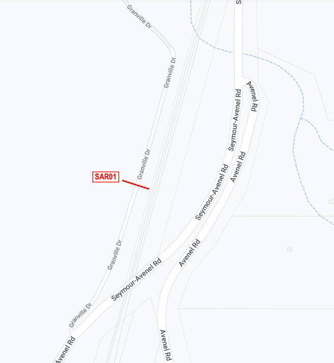 Map showing road condition and user investigations at Granville Drive, Seymour
