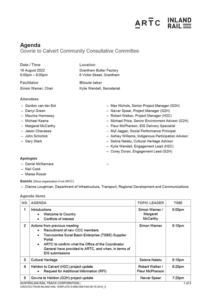 Thumbnail image of Gowrie to Calvert CCC meeting agenda 16 August 2022