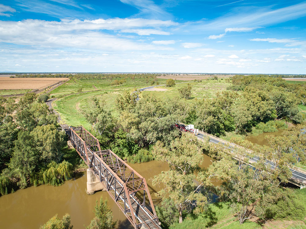 A rail bridge over a river along the Narrabri to North Star section of Inland Rail.