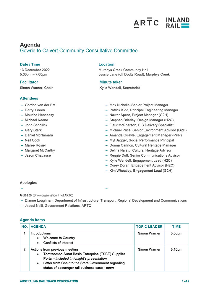 Thumbnail image for Gowrie to Calvert CCC meeting agenda 13 December 2022 document