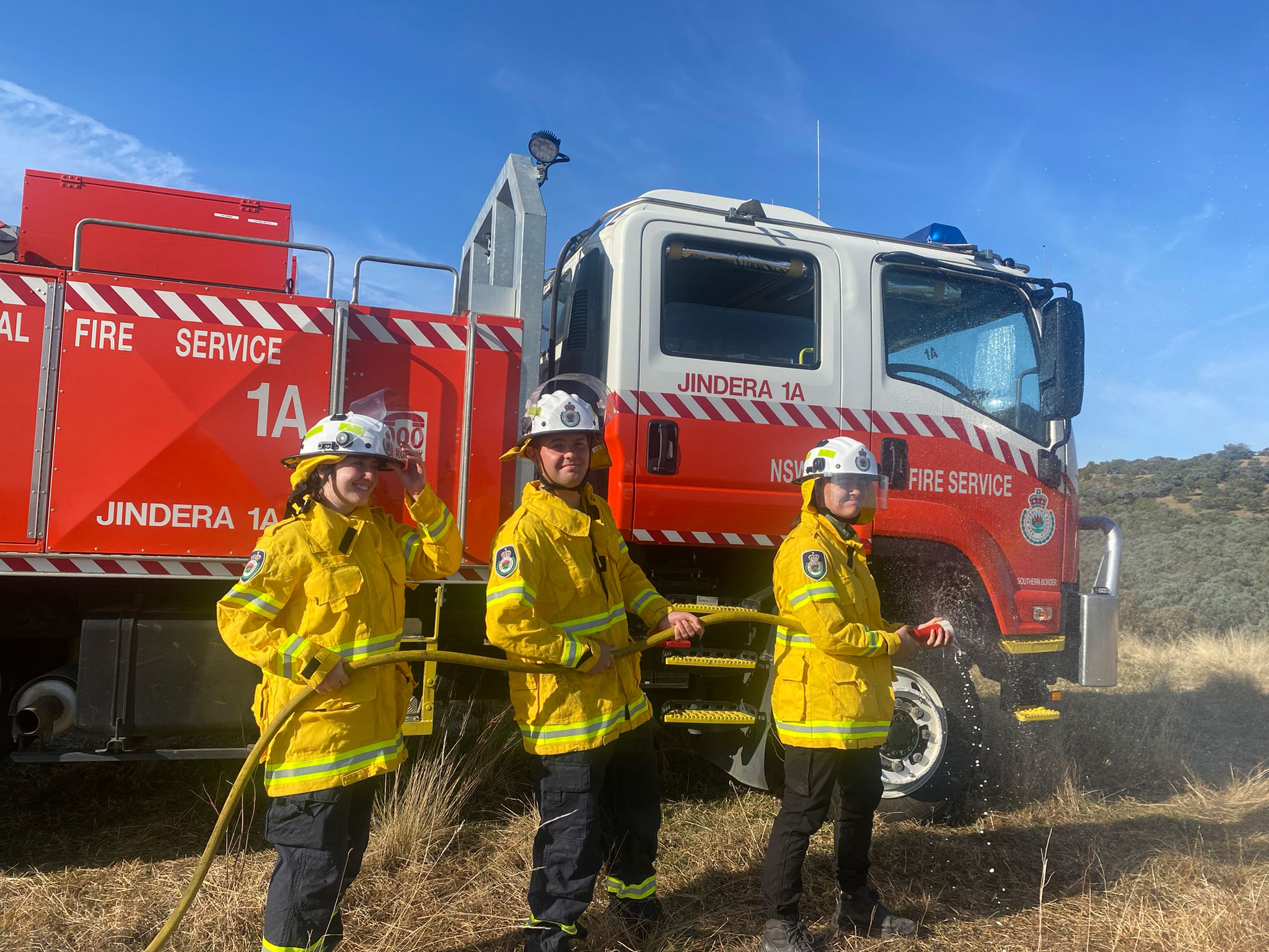 Volunteer firefighters at a training session with the Jindera Bush Fire Brigade