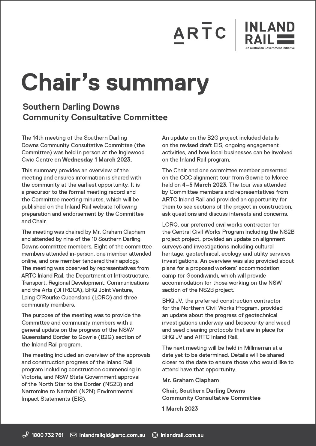 Image thumbnail of Southern Darling Downs CCC chair’s summary 1 March 2023
