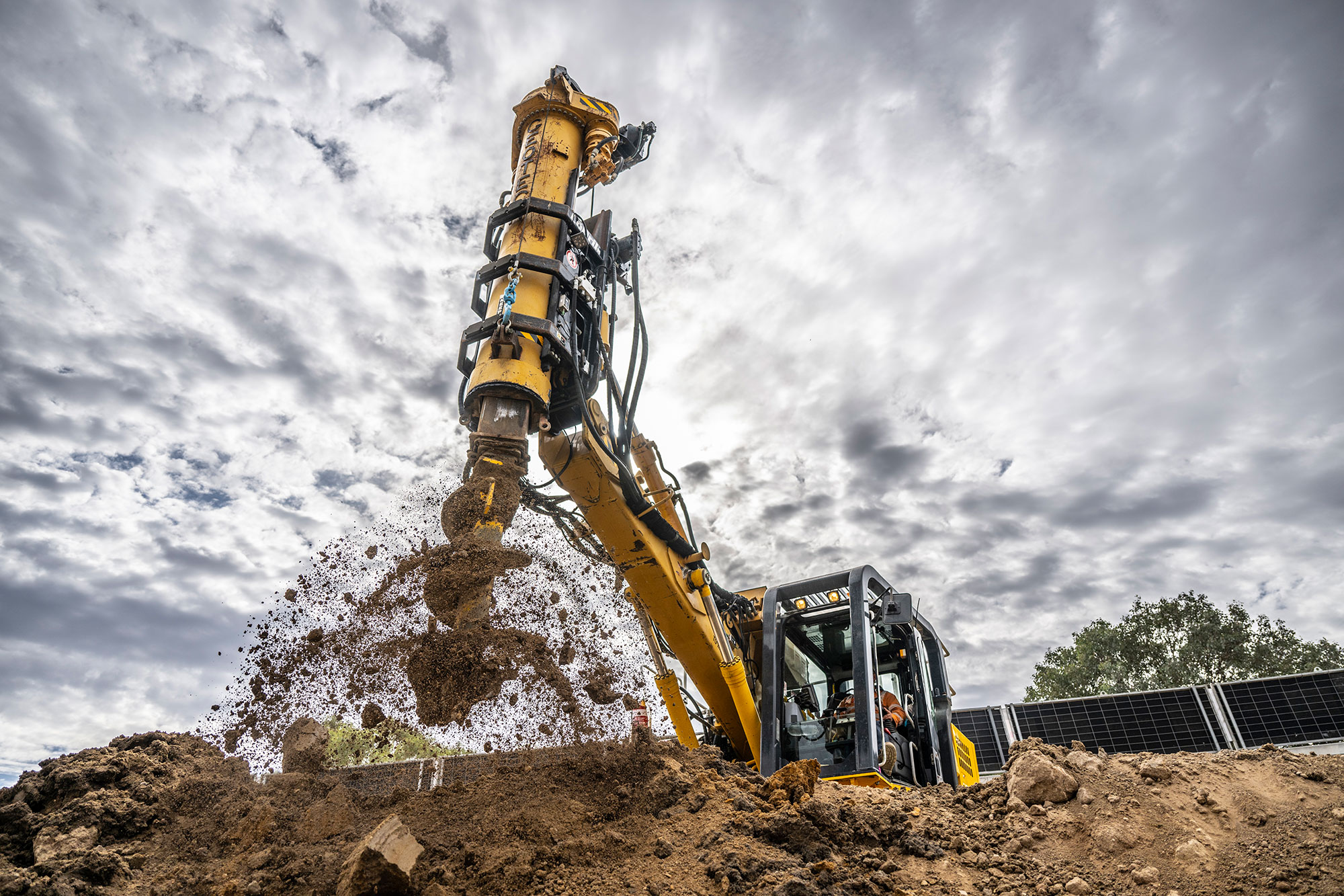 Action shot of piling machine for construction in Glenrowan during March 2023 60-hour shutdown.