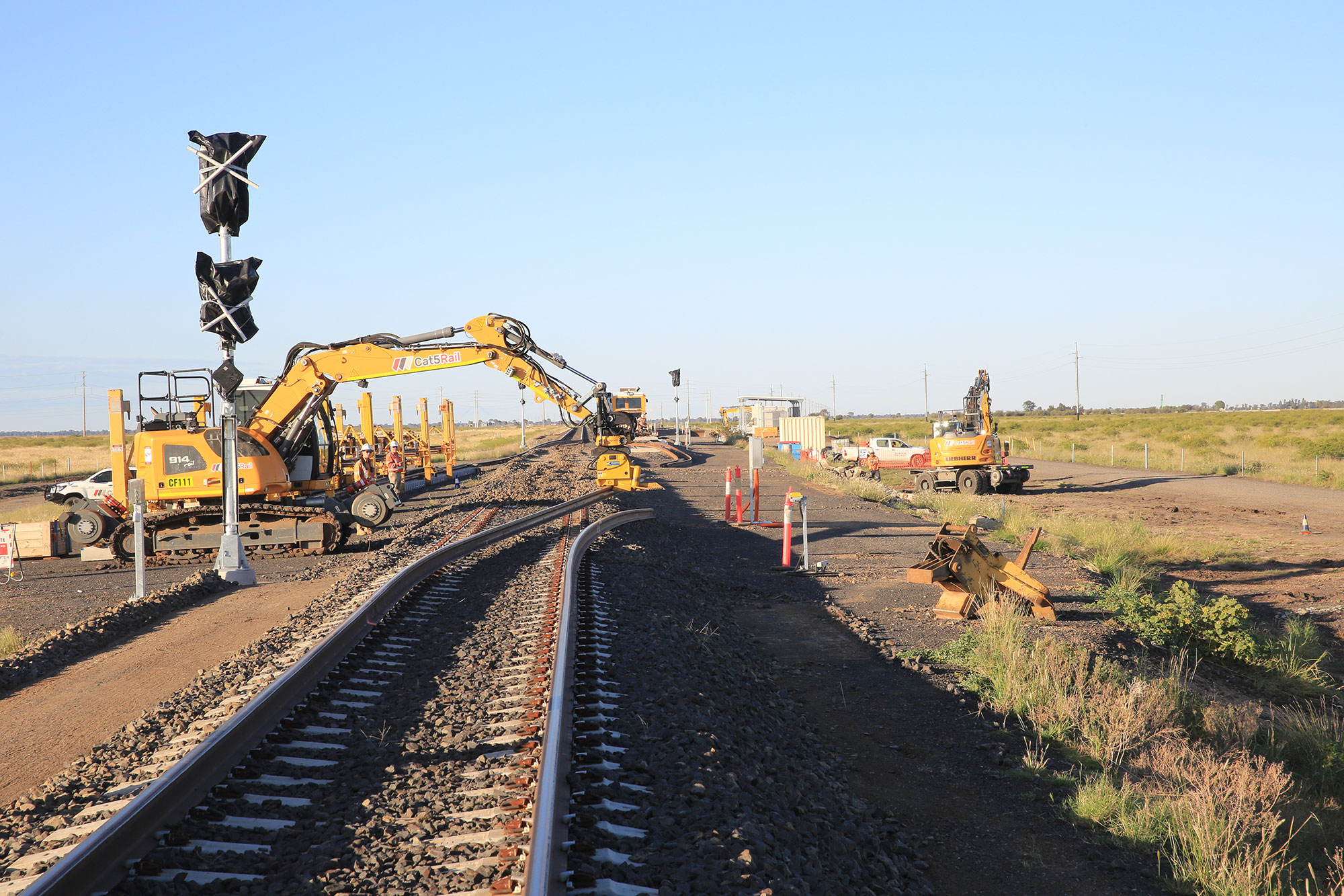 Rail being moved into place during works on the Tycannah Creek crossing loop
