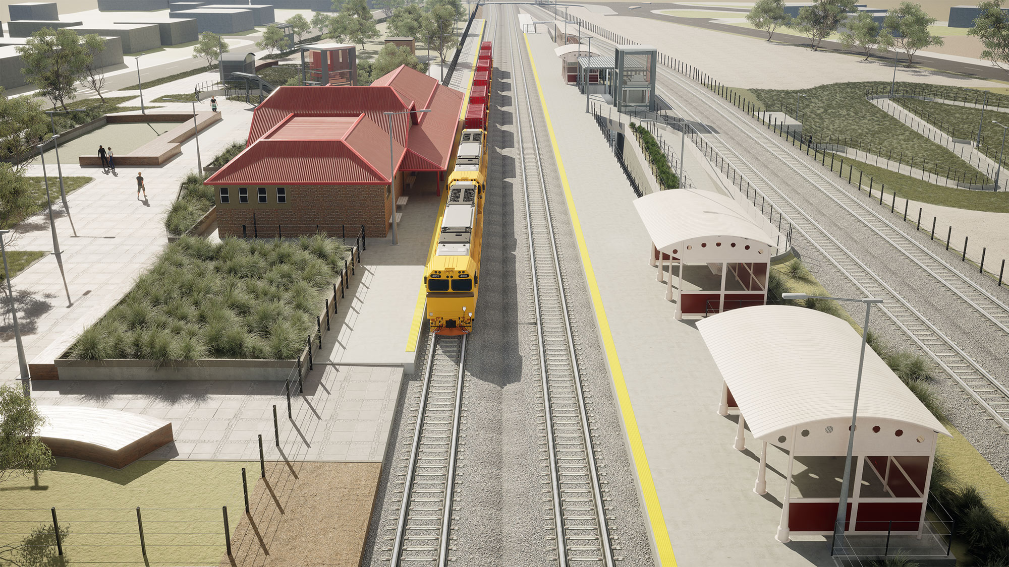Visualisation of Benalla Station Precinct looking toward Melbourne