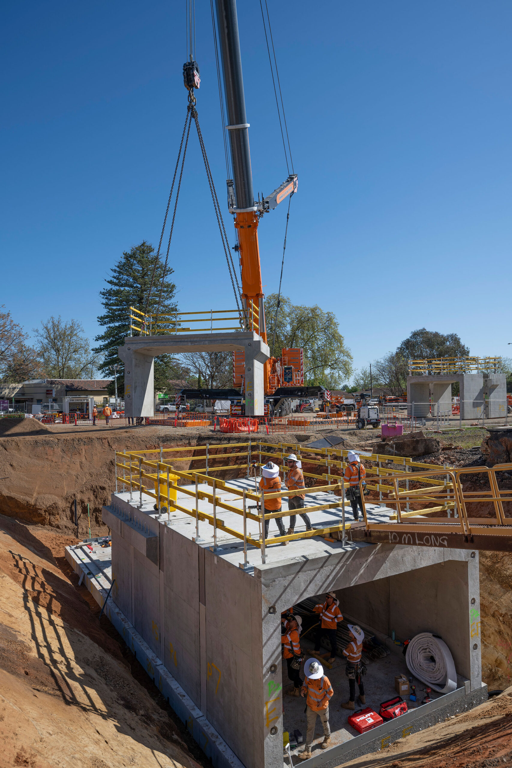 Putting the precast sections of the Wangaratta pedestrian underpass in place during the September possession