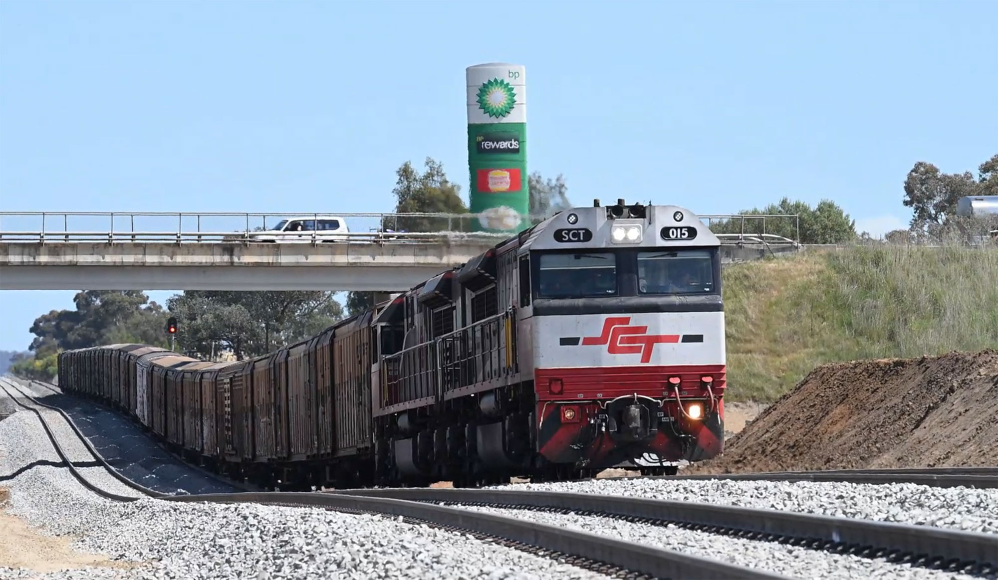 There’s plenty of clearance under the Murray Valley Highway for double-stacked trains now the track lower has been completed