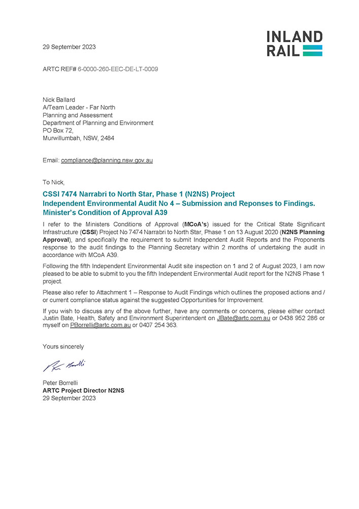 Narrabri to North Star Phase 1 Independent Environmental Audit: Audit 5 – Construction