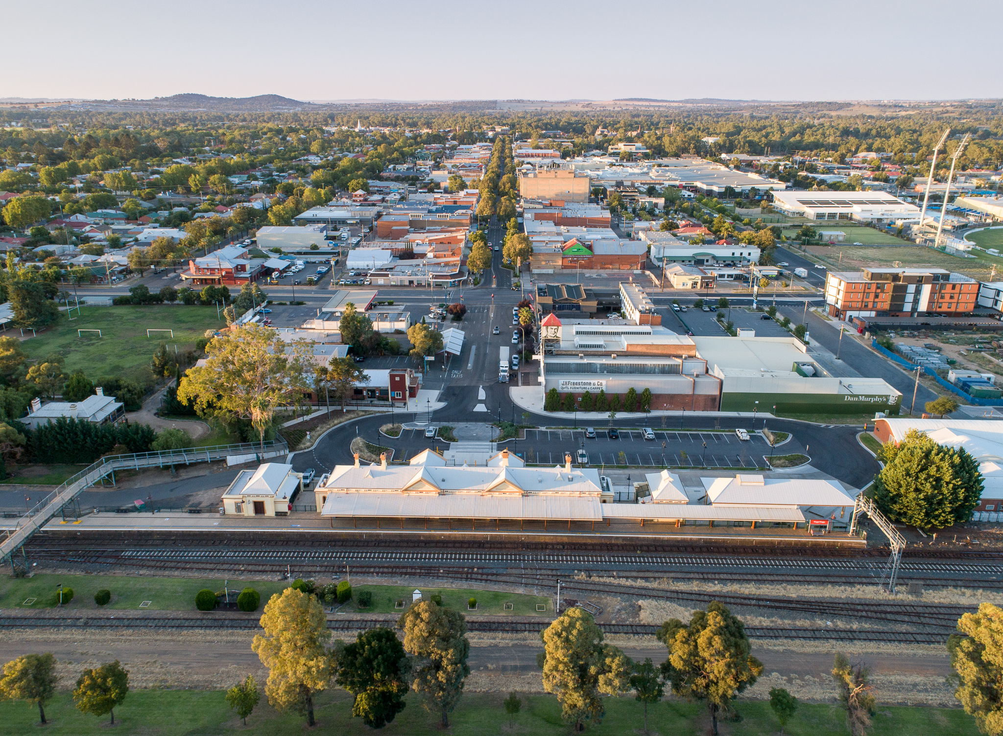 Aerial view of the Wagga Wagga railway station, NSW.