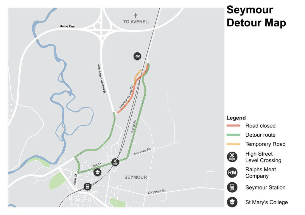 Map showing Seymour-Avenel Road Bridge detour