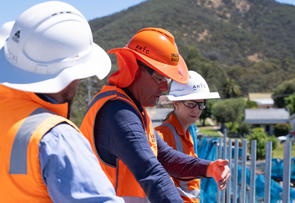 Inspecting bridge construction progress at Glenrowan is Cr Dean Rees, Mayor of the Rural City of Wangaratta