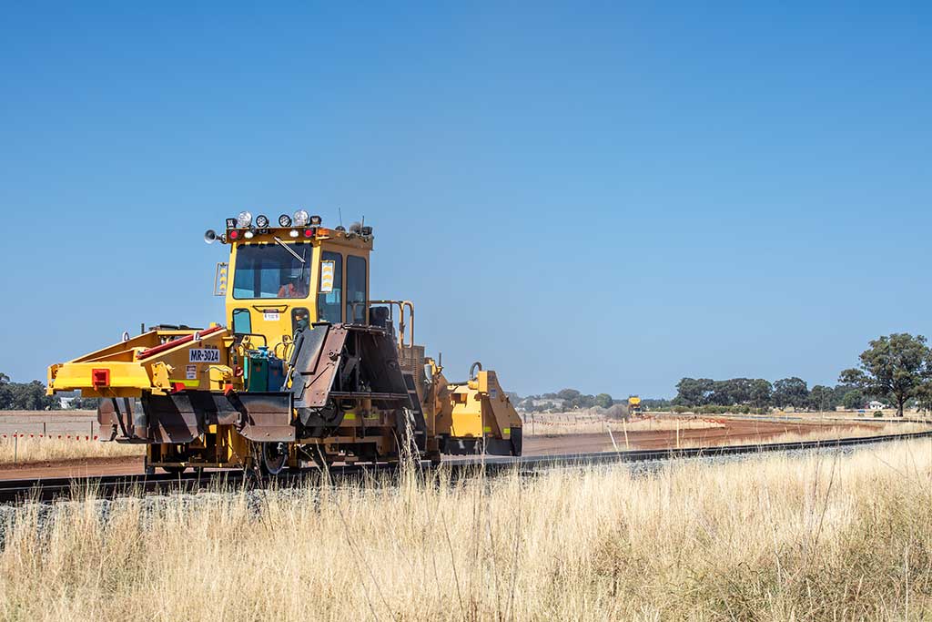 A machine works on rail lines at Forbes